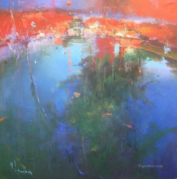 海の風景 Painting - ポルドゥの抽象的な海の風景の池の上の赤い月